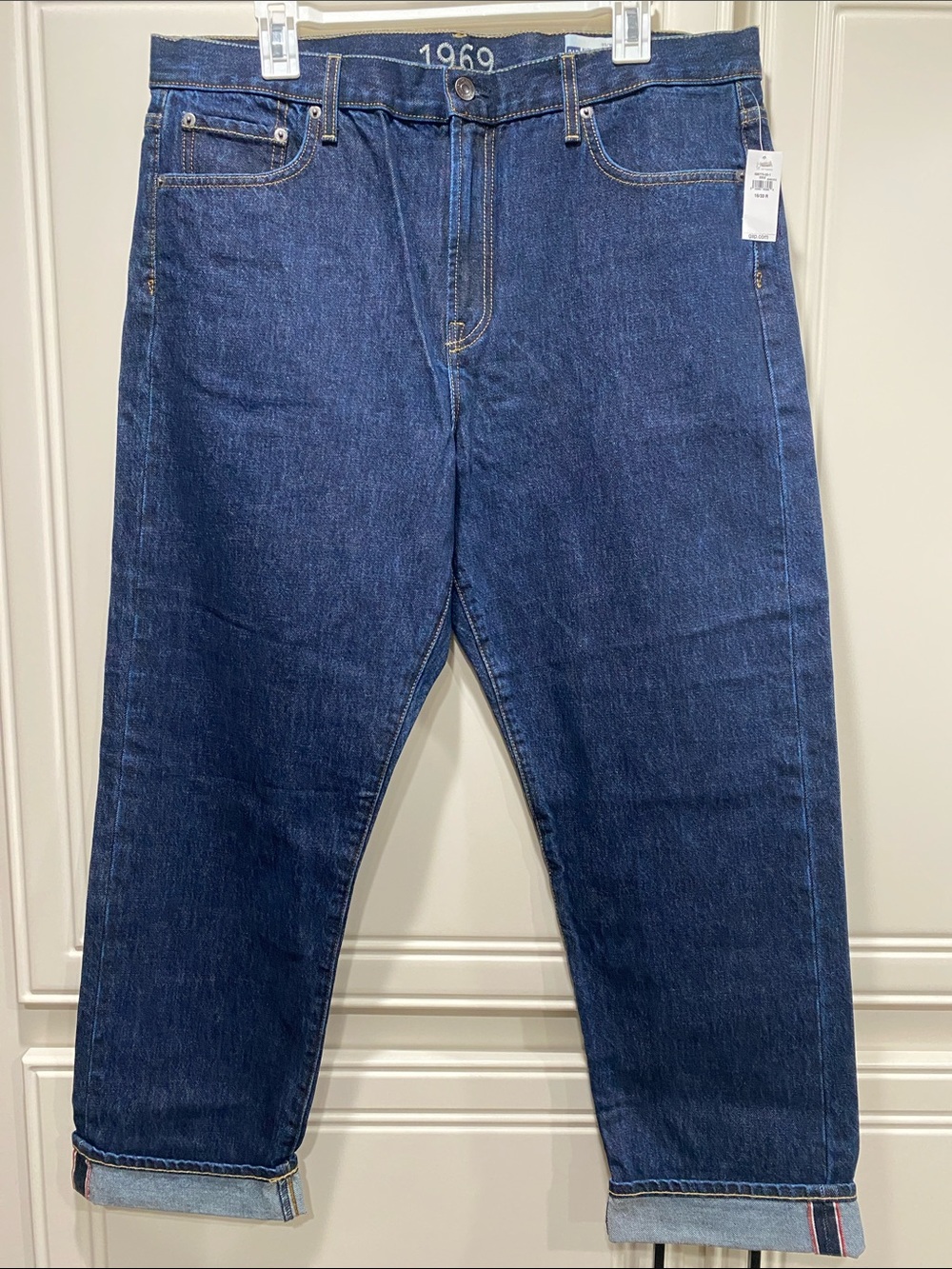 NWT gap 1969 dark denim red line jeans womens 16/33 straight